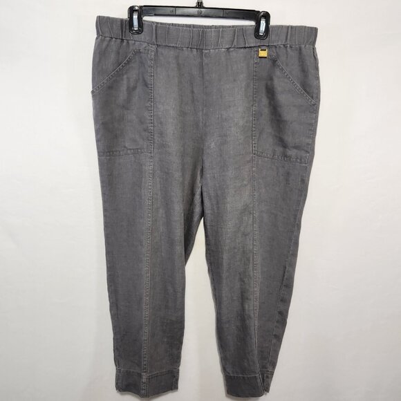 Ellen Tracy Women SZ L 100% Linen Elastic Waist Crop Pull On Cargo Pocket Pants - Picture 9 of 14
